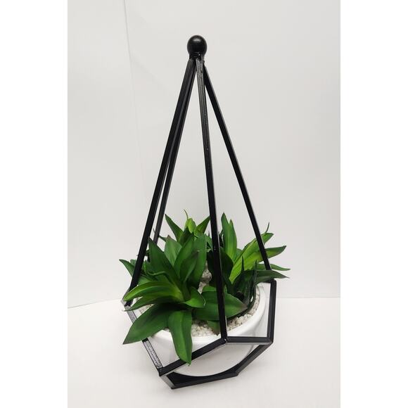 2pc Decorative Geometric Diamond-Shaped Metal Frame Artificial Indoor Plants - Picture 3 of 16